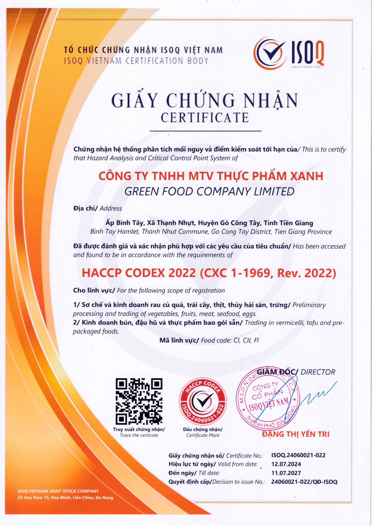 HACCP THỰC PHẨM XANH CUNG CẤP THỰC PHẨM page