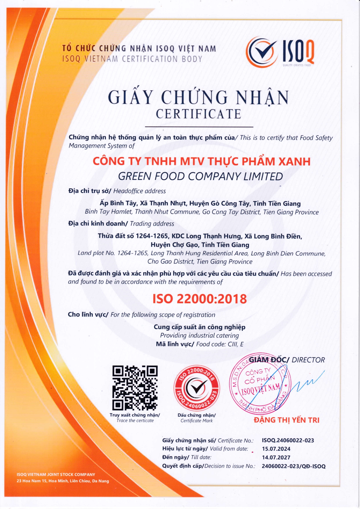 ISO 22000 THỰC PHẨM XANH CUNG CẤP SUẤT ĂN CÔNG NGHIỆP page