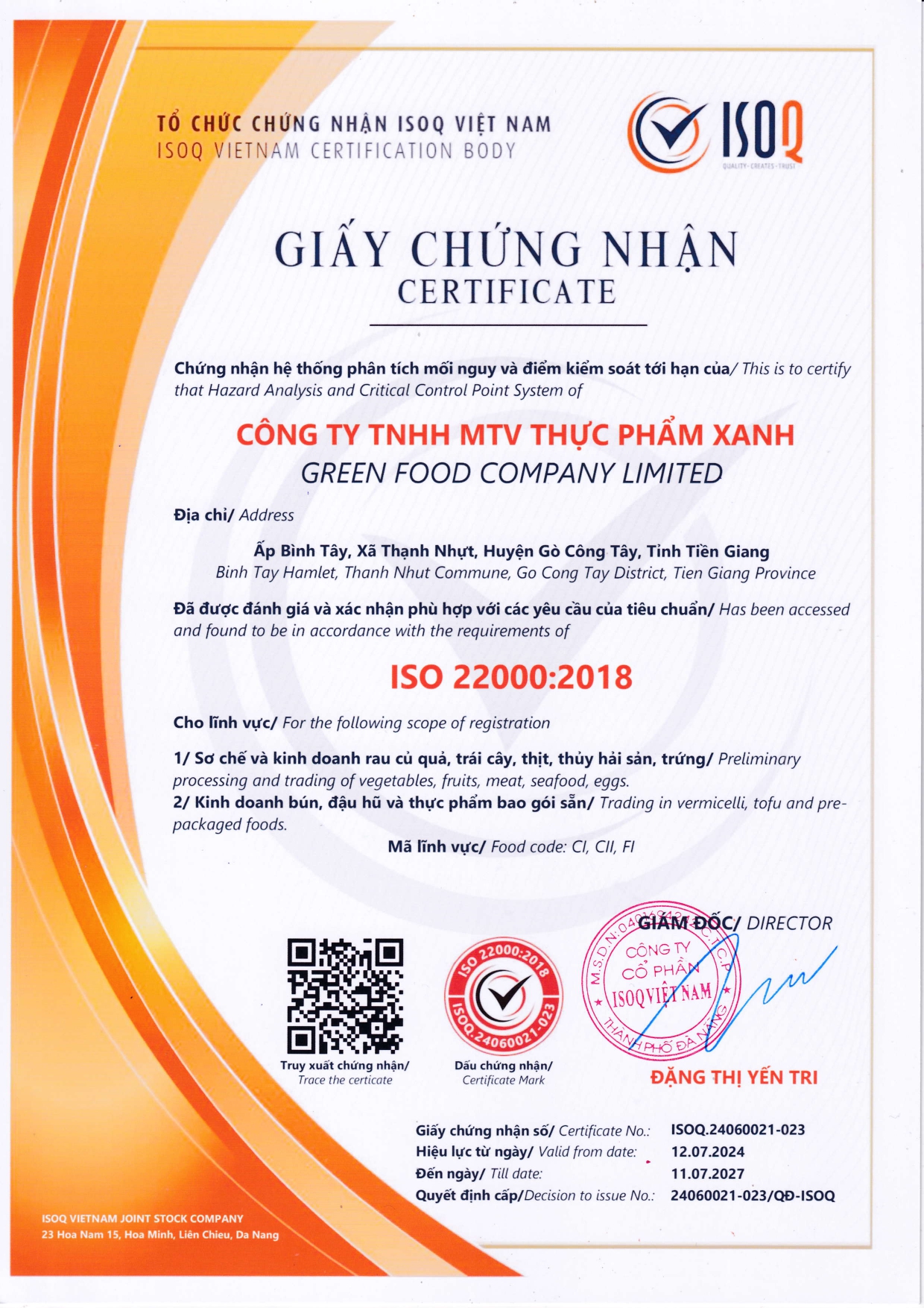 ISO 22000 THỰC PHẨM XANH CUNG CẤP THỰC PHẨM page